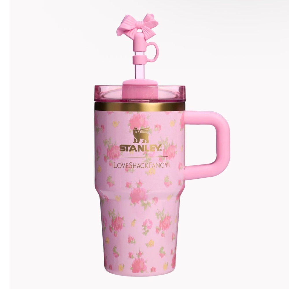 Stanley Pink Floral Tumbler with Bow Straw